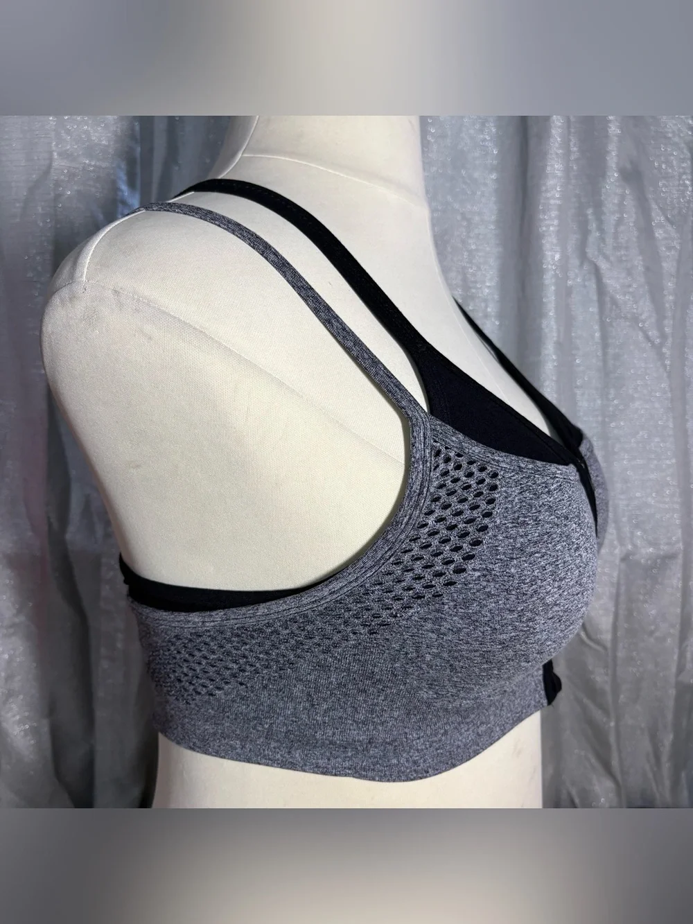 Athletic Works Gray and Black Front-Zip double layer  Sports Bra